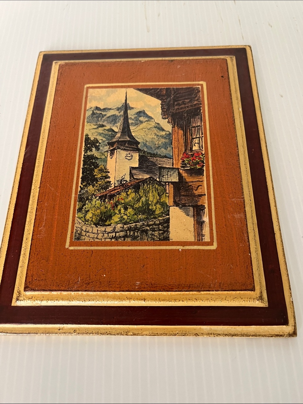 Vintage Small Wooden Frame of Clock Tower in Bern Switzerland - Picture 2 of 7